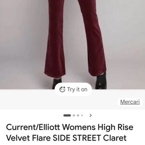 EUC-Current/Elliott  HR Velvet Cropped Kickout Pants in burgundy.